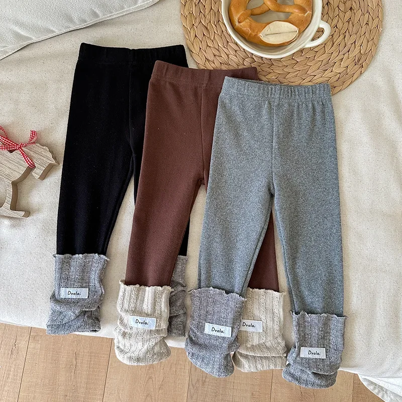 

Girls Leggings Korean Style Autumn New Patchwork Knit Cuff Pants Versatile Casual Sweet Kids Trousers for 3-8 Years
