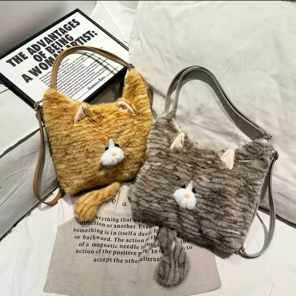 Cute Tote Bag Women Large Capacity Soft Backpacks Casual Zipper Plush Versatile Hand-Held Shopping Daily Commuter Bags