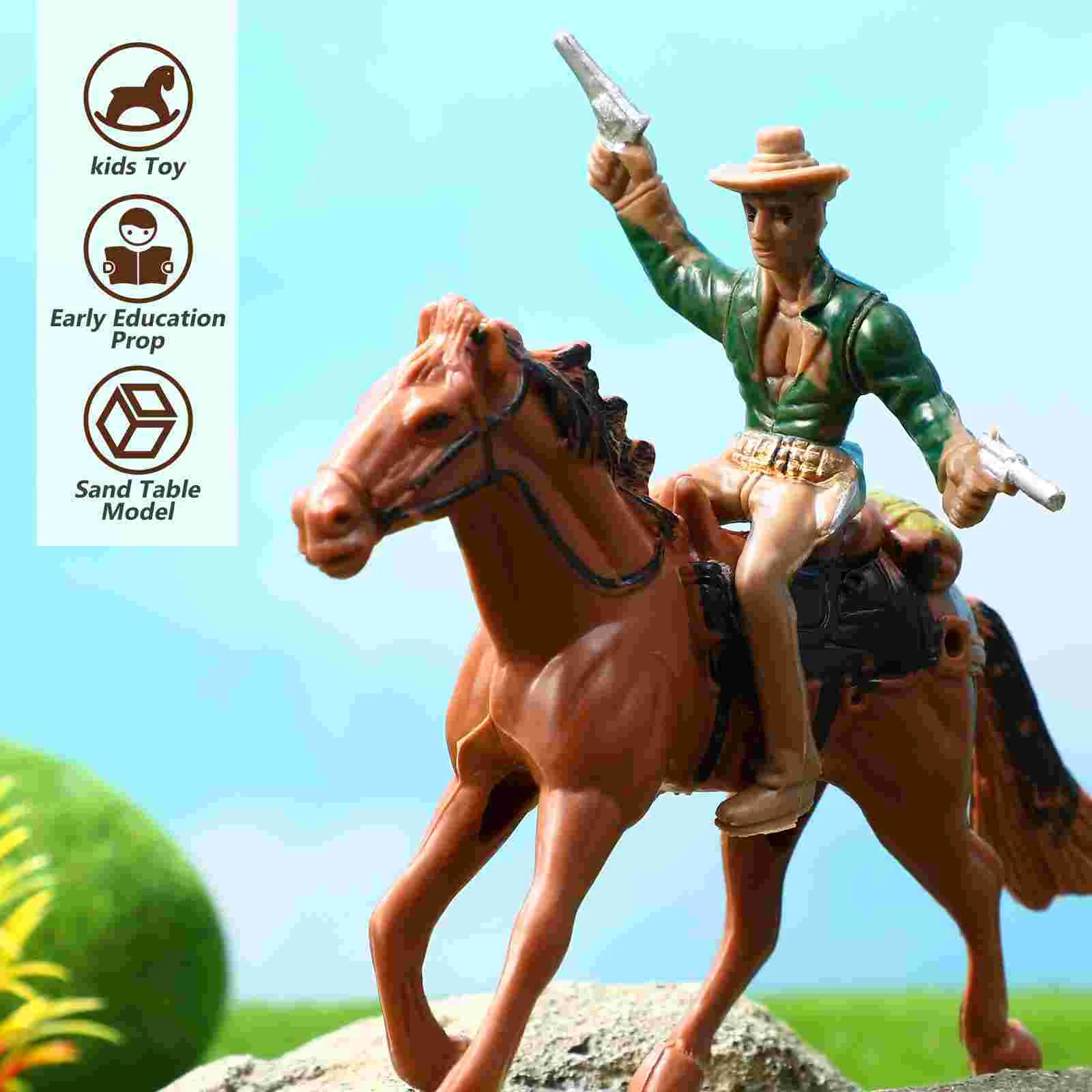 4 Pcs Cowboy Riding Model Kids Models Childrens Toys Character Desktop Ornaments Adornment Children’s Figures Movable