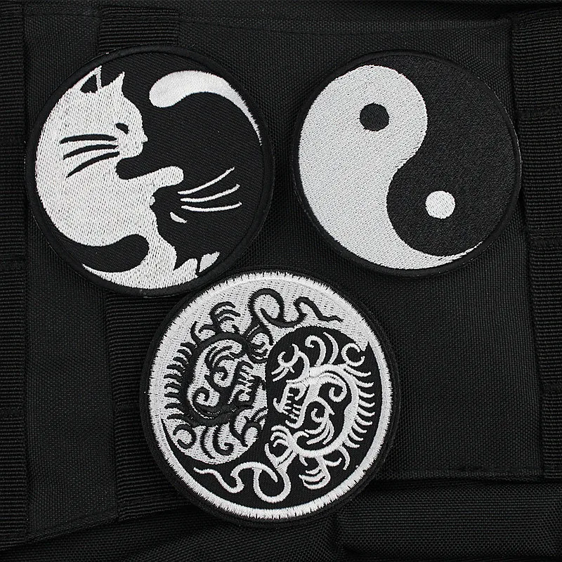 Yin-yang Kung Fu wyszywany wzór kota naszywka plecak Tai Chi Dragon haczyk & Loop Patche naklejki taktyczne aplikacje na odzież