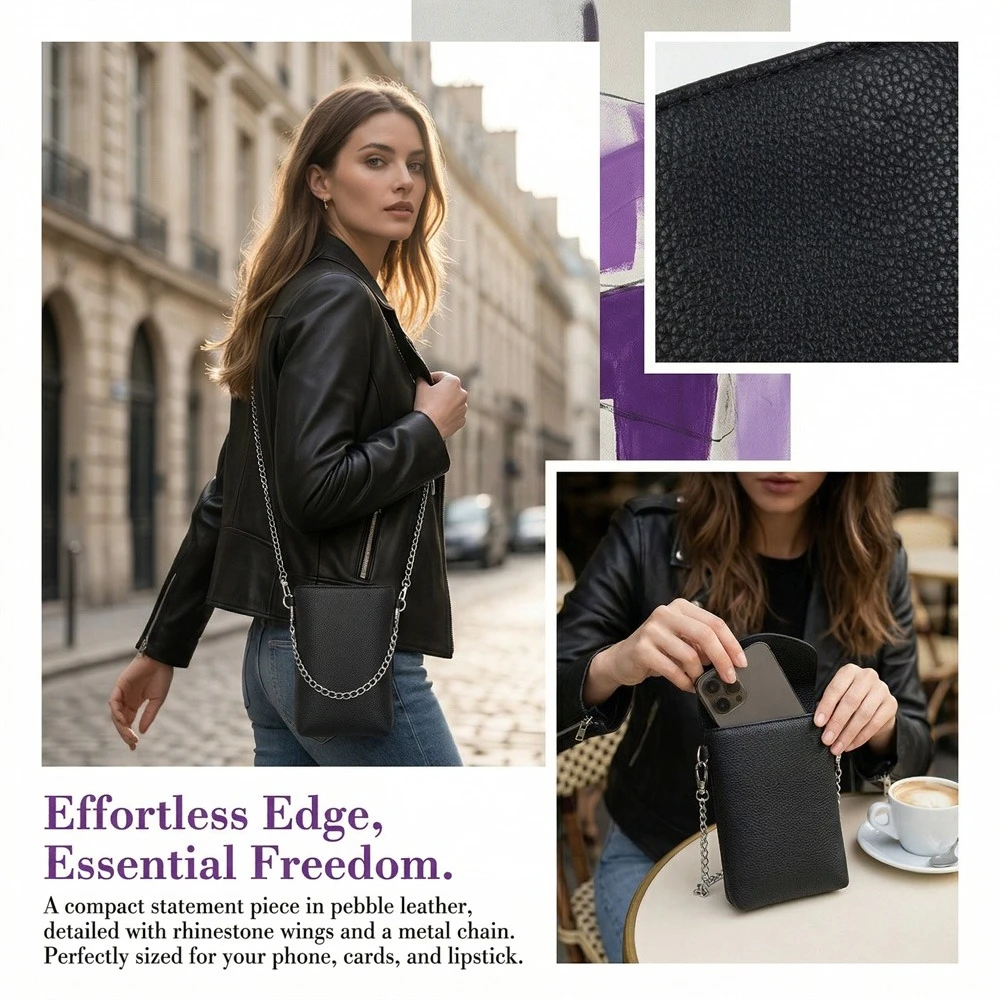 

2026 Spring/Summer ZV French Design Cross-border Elegant Wings Set with Precious Stones Chain Mobile Bag with Wings Logo
