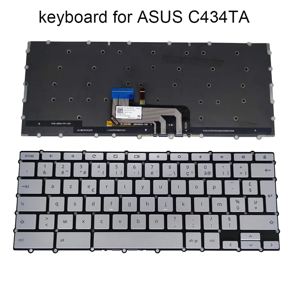 

AZERTY French Backlit Keyboard for ASUS Chromebook C434 C434TA DSM4T 14 FR NE Nordic Backlit Keyboards Laptops Silver ASM18J2