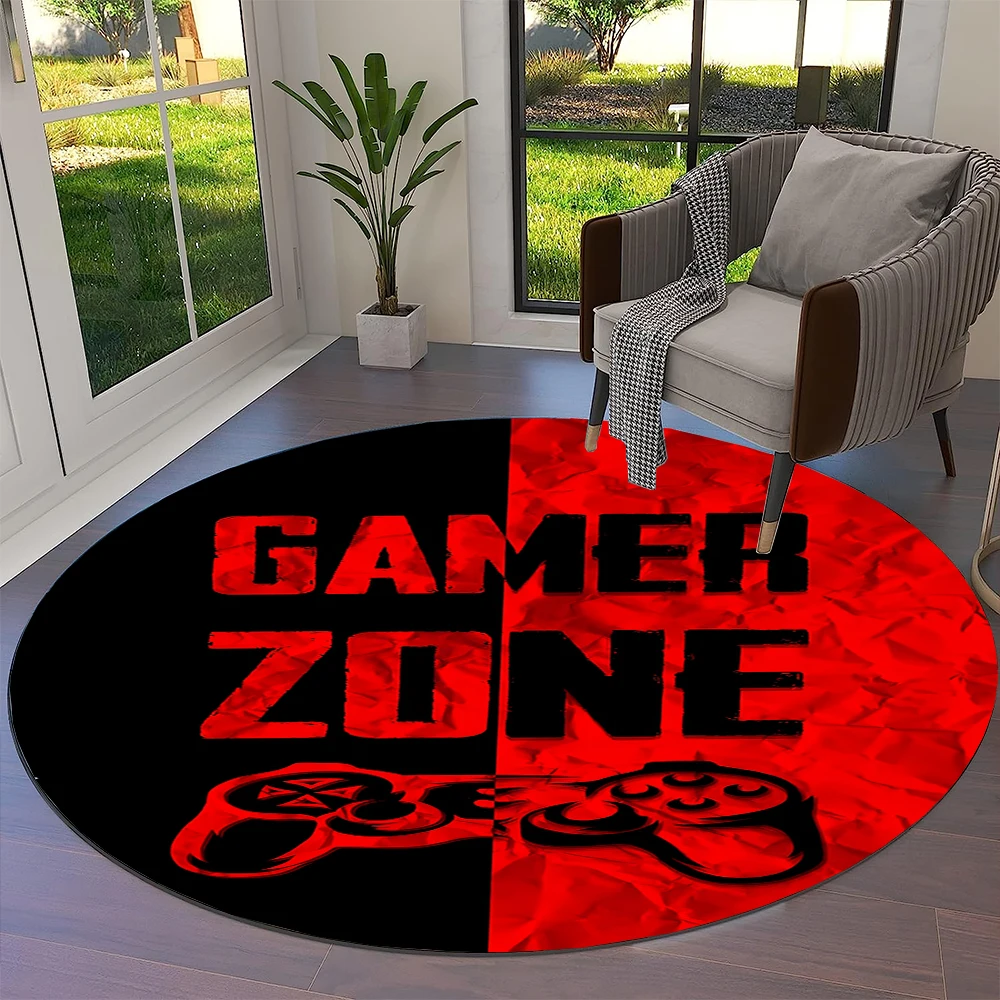 Game Gamer Gamepad Cartoon Round Carpet Rug for Living Room Bedroom Child Playroom Chair Decor,Pet Area Rug Non-slip Floor Mat