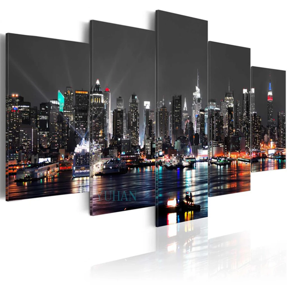 5 Pcs New York City Scenery 5D Diamond Embroidery City Night Full Rhinestones Mosaic Diamond Painting Cross Stitch Set Pictures