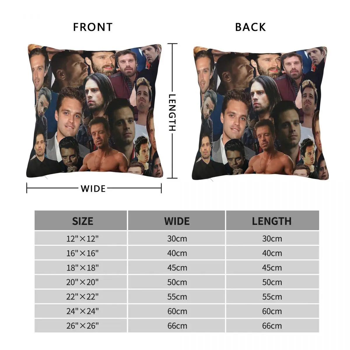 Sebastian Stan Collage Square Pillowcase Polyester Linen Velvet Pattern Zip Decor Pillow Case Home Cushion Cover