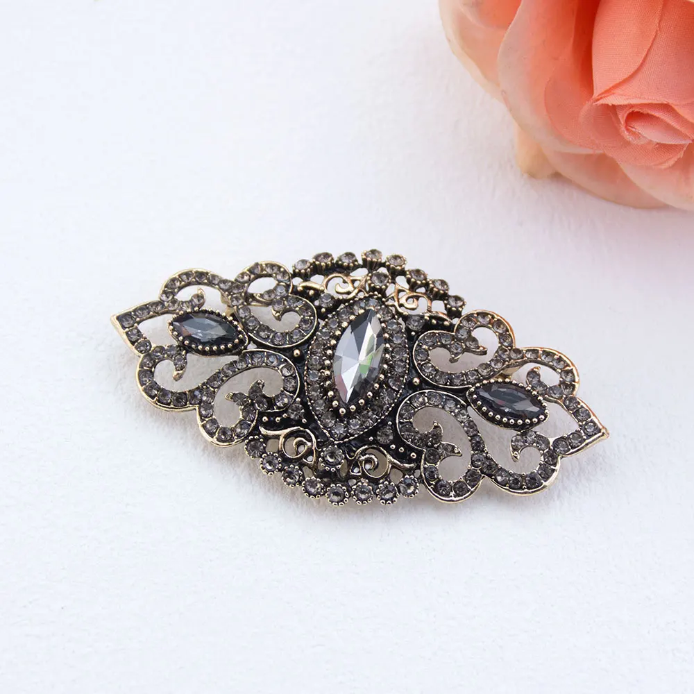 Vintage grijze kristallen Turkse broche voor vrouwen hijab revers broche pins antiek goudkleurige bohemian bijoux