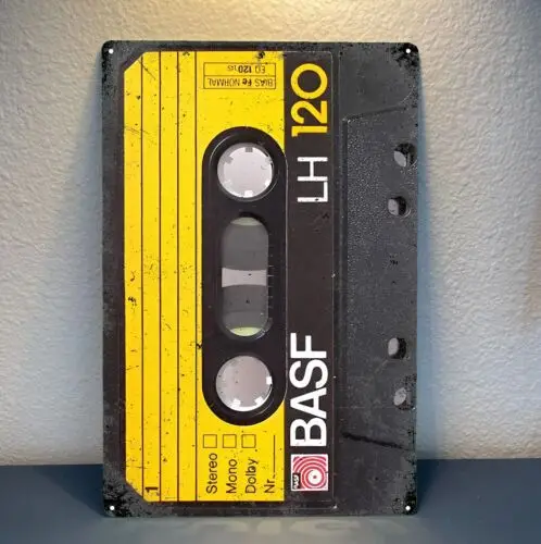 Basf Kassettenband Vintage Stereo Hi-Fi Metallposter - 20x30cm Blechschild - Aluminium