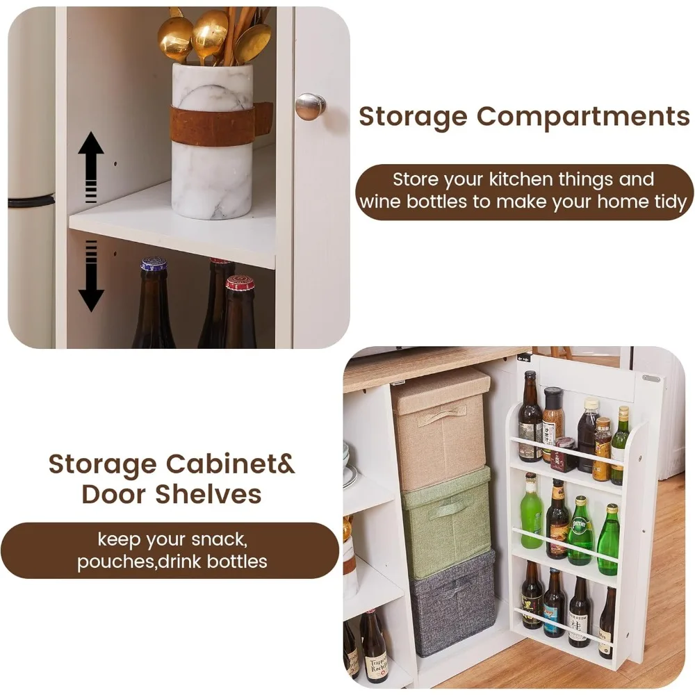 Compact Refrigerator Cabinet with Storage, Beverage Center Cabinet featuring Mini Fridge and Power Supply, and Wine & Spirits Ba