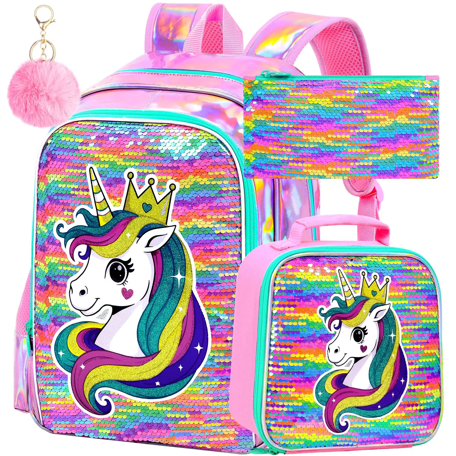juego-de-3-piezas-de-mochila-escolar-con-lentejuelas-de-unicornio-para-ninas-mochila-escolar-holografica-rosa-con-lonchera-y-estuche-para-lapices-lindo-pompon-para-ninos