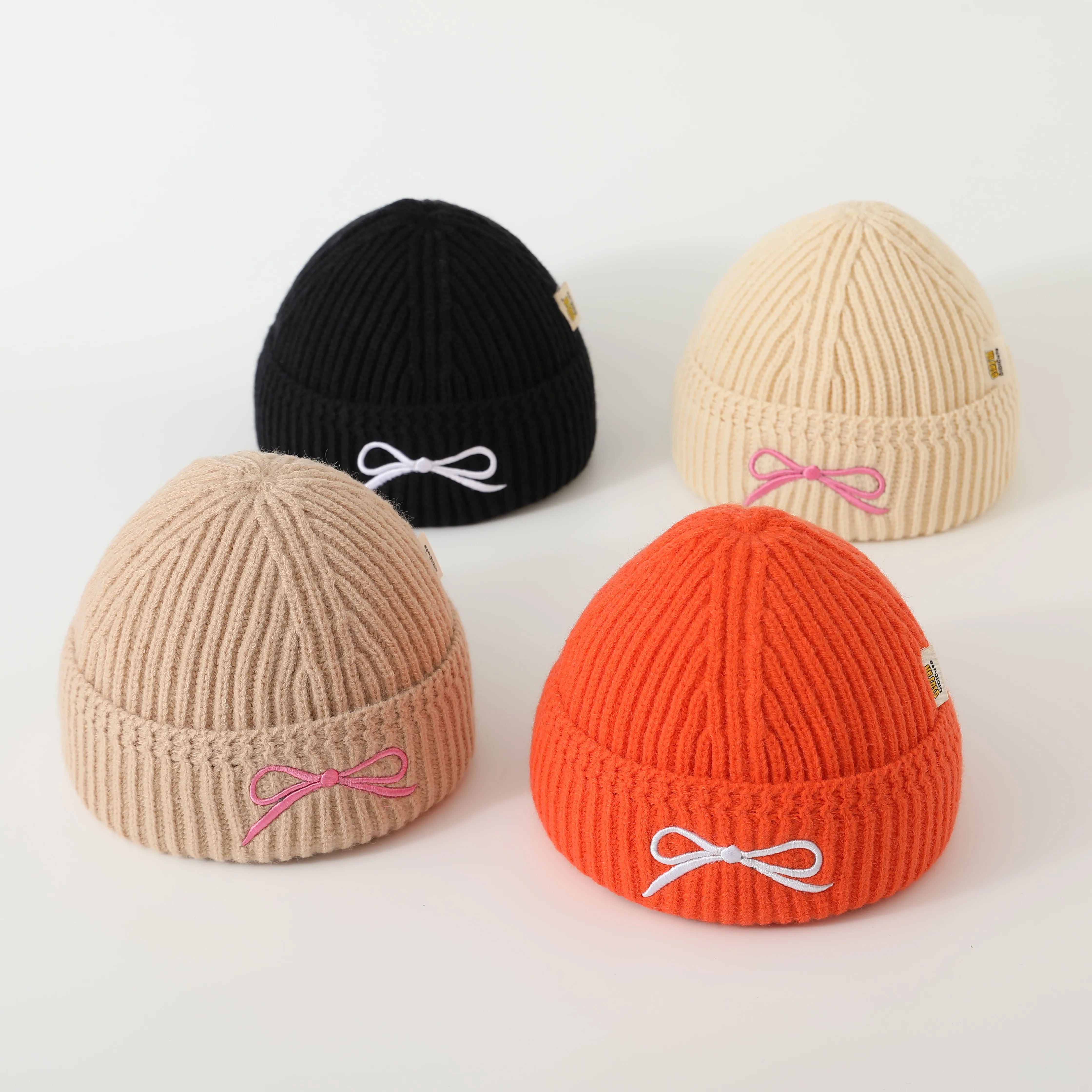 

Winter Cute Baby Beanie Boys Girls Cartoon Bow Embroidery Soft Warm Knitted Hats For Kids Toddler Infant Streetwear Crochet Cap