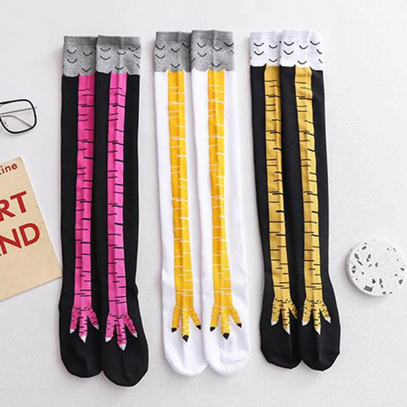 Fashion Chicken Paws Feet Long Socks Women 3D Print Socks Funny Cartoon Cotton Creative Claw Ladies Above Knee High Sock носки