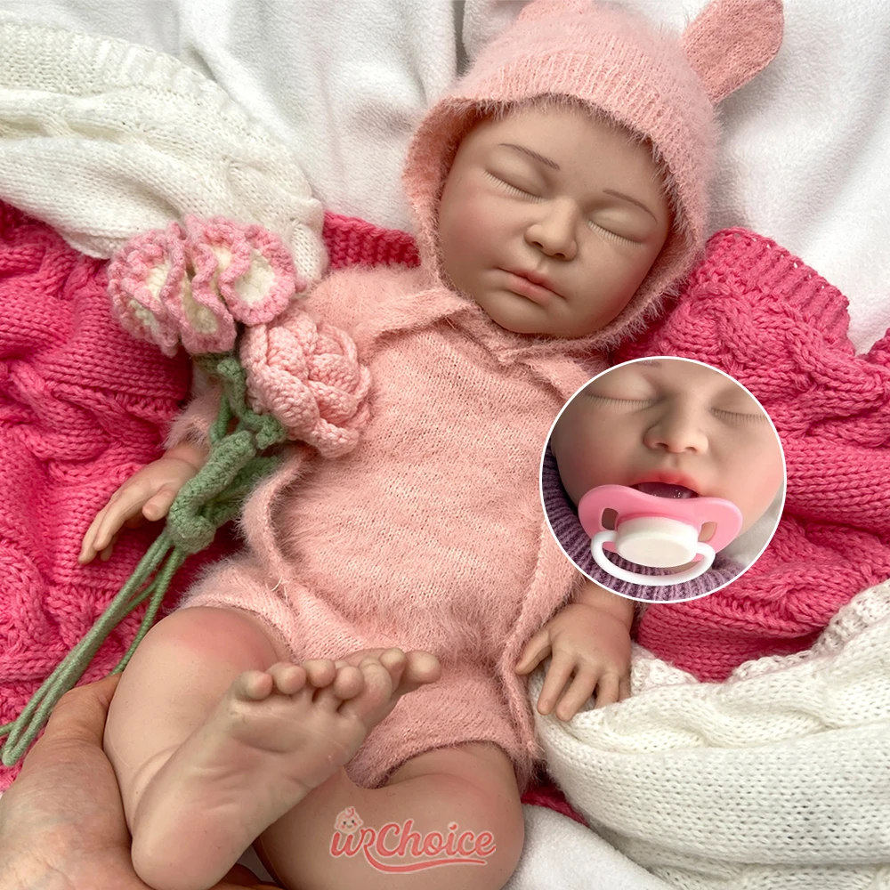 22-calowa silikonowa lalka reborn dziewczynka z pełnym ciałem, może używać smoczków, realistyczna lalka noworodek, miękka, wodoodporna, prezent urodzinowy