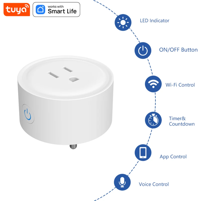 Tuya Wifi Smart Plug US Socket Wireless Switch Smart Home App Scene Linkage Support Alexa Google Home Voice Assitant Control