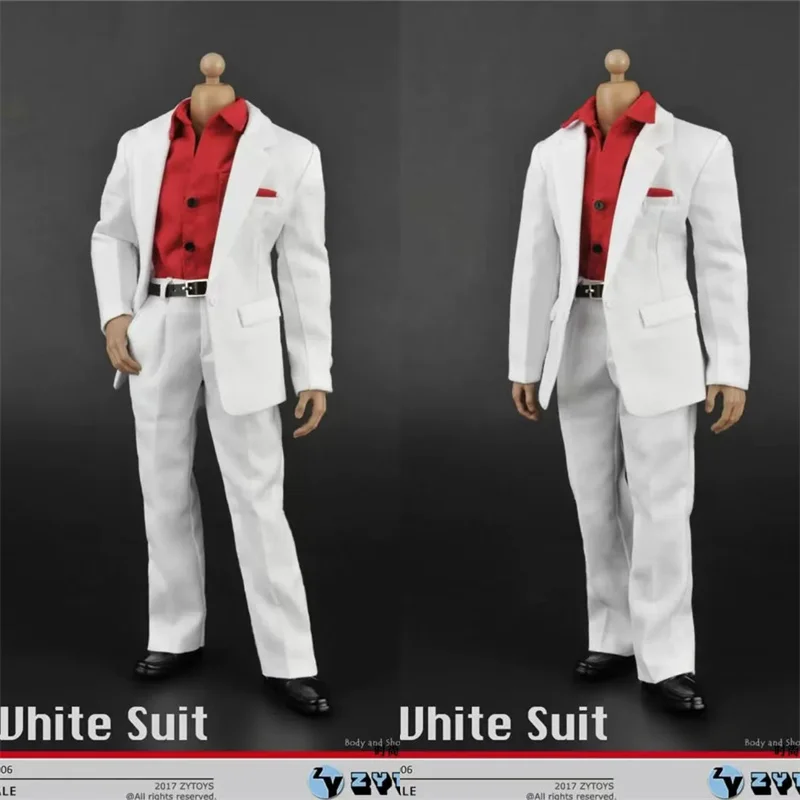 ZYTOYS ZY5006 1/6 Scale Male Fashion Formal White Suit Coat Pants Red Shirt Clothes Set Fit 12