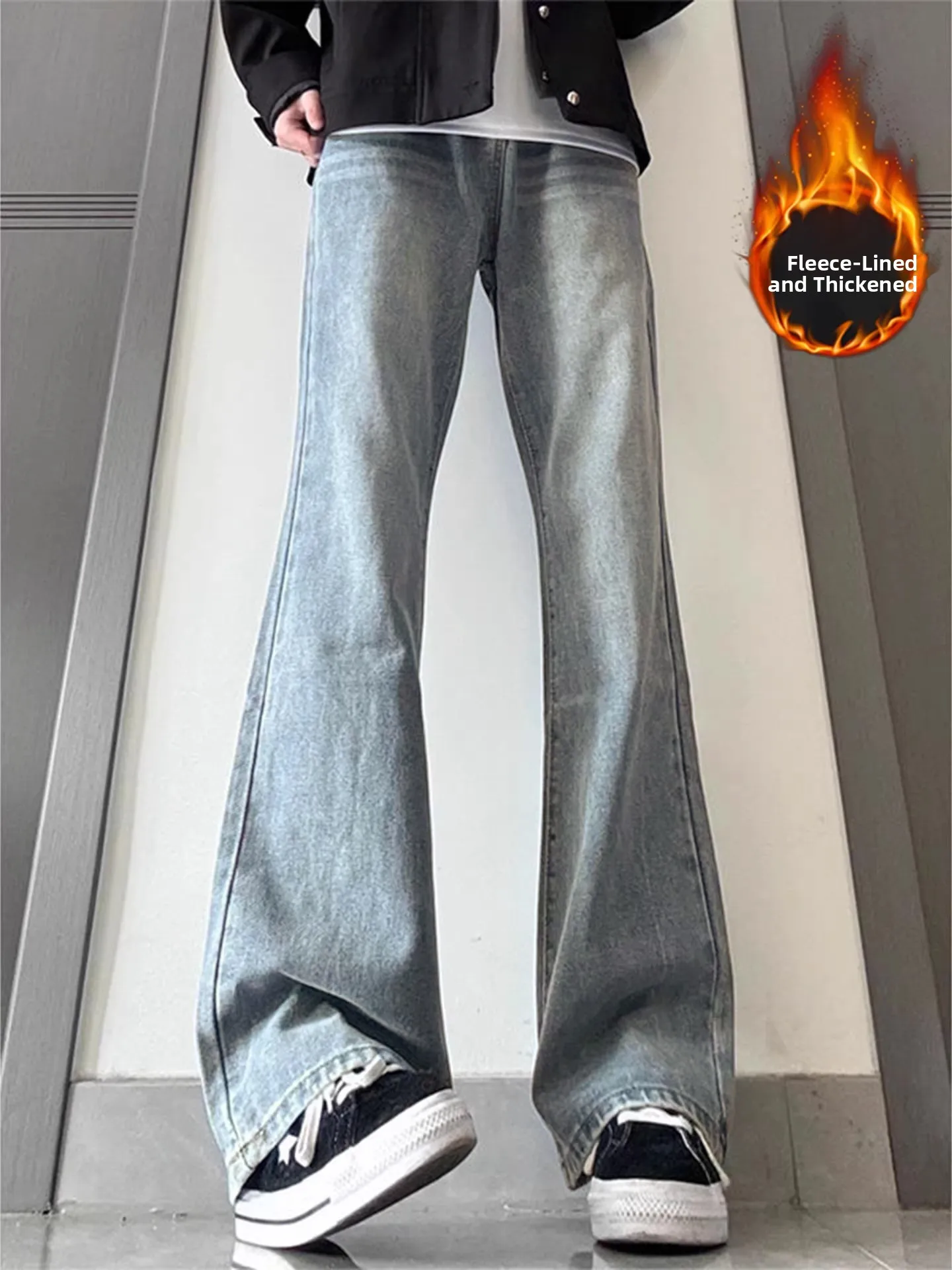 

Мужские ретро-джинсы синие, расклешенные, на подкладке, с высокой талией, удлиненные, прямые, с эффектом лифтинга, в американском стиле High Street