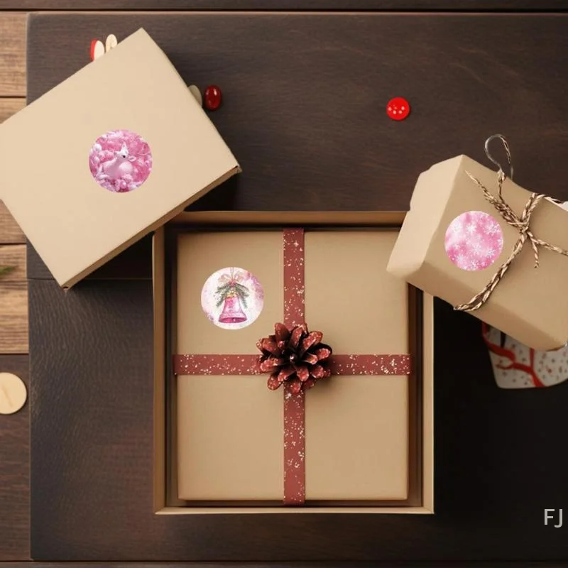 [YU] 500 قطعة هدية عيد ميلاد سعيد ملصقات سانتا مستديرة ختم تسميات ملصق للهدايا الخبز حزمة المغلف القرطاسية ديكور