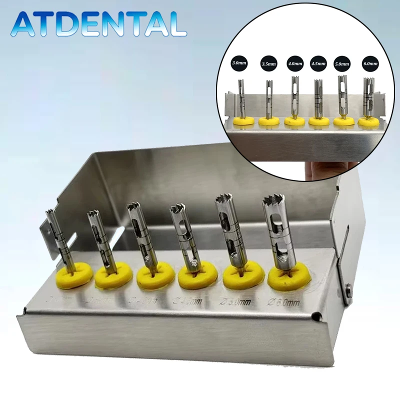

6 шт., набор сверл для зубных имплантатов, длинные сверла Trephine Bur, хирургические инструменты для имплантологии