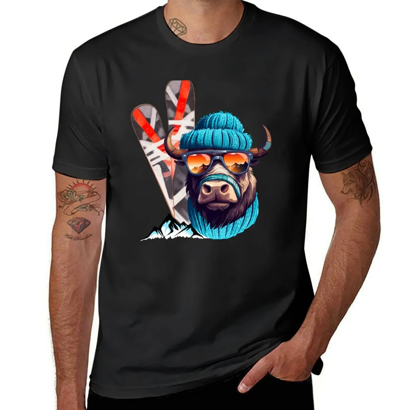 Winter sports, Ricky's Skis, the skiing Bull T-Shirt aesthetic clothes cute clothes plus sizes anime mens t shirts pack