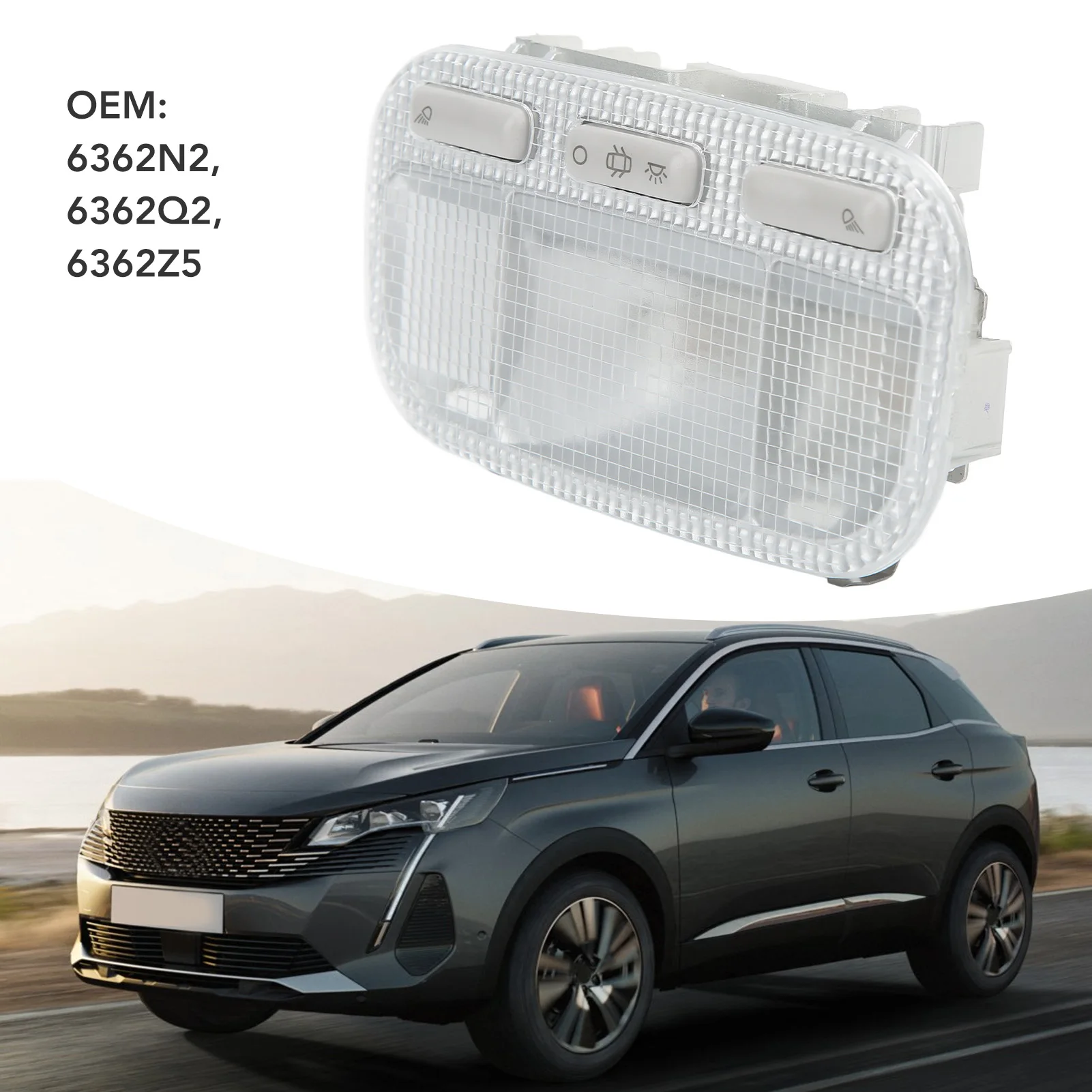 

6362Q2 Car Interior Front Dome Reading Light 6362N2 High Brightness Replacement for 308 2012‑2015 Front Dome Map Light