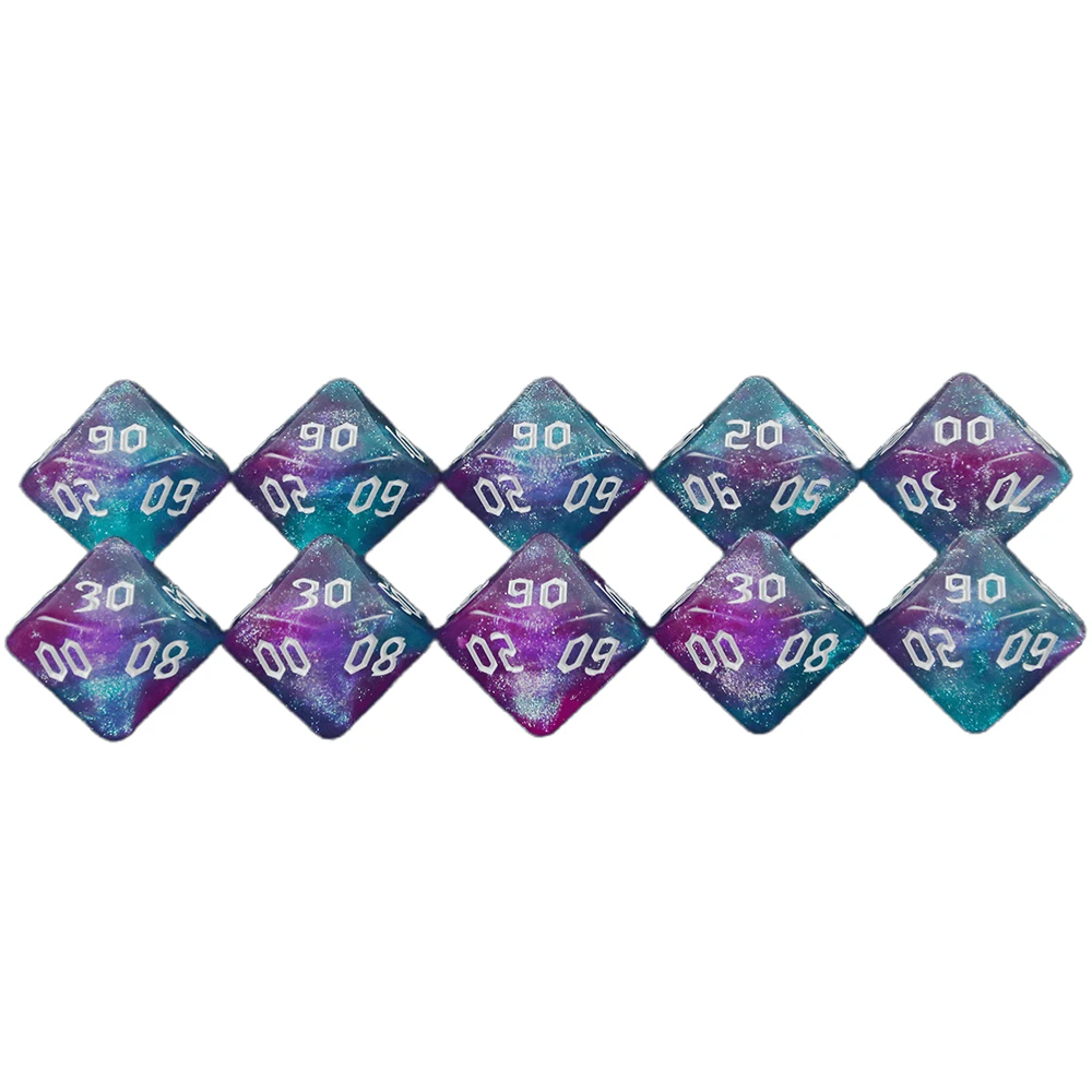 Polyhedral D10(00-90) Dice 10pcs Multi Sides Double Color 10 Sided Dice for DNDGame Table Board Roll Playing Games Accessories