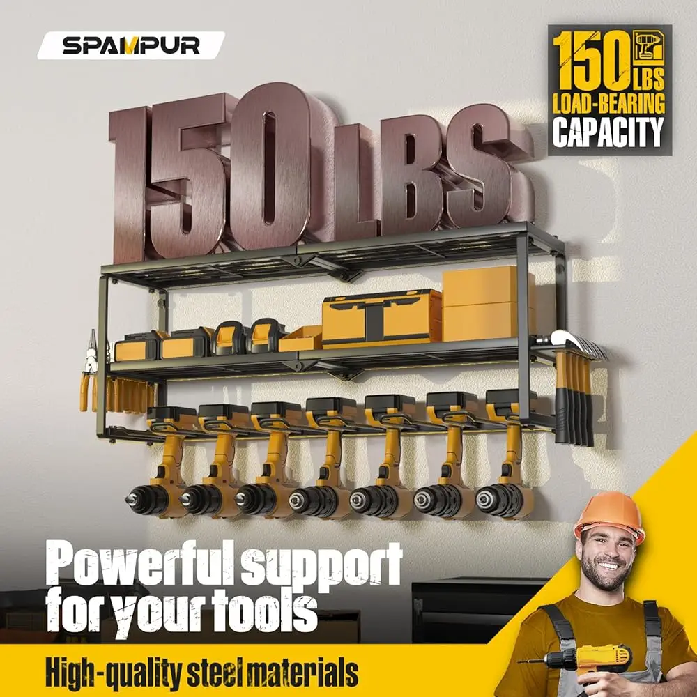 Power Tool Organizer For Tool Storage, Drill Holder Wall Mount With Charging Station, Tool Holder And Storage Ra For Garage