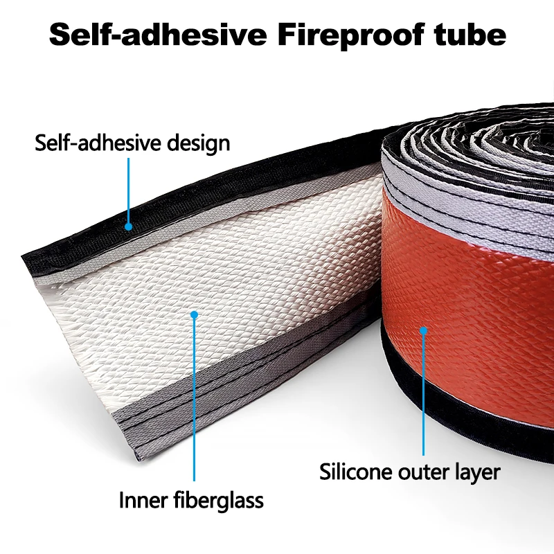 1M Silicone Coated Insulation Heat Shielded Fiberglass Thicken Fire Retardant Casing Pipe Heat Protection Fireproof Sleeveing