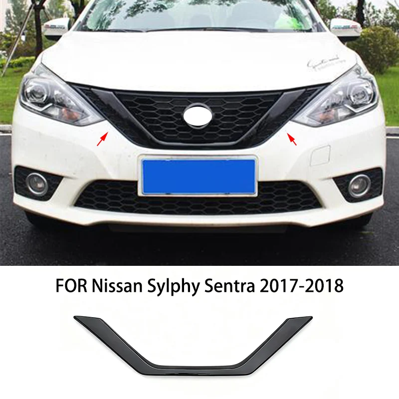 

FIT FOR Nissan Sylphy Sentra 2017-2018 ABS black Carbon fiber Cover TrimSand barrier strip Grille engine hood decoration molding