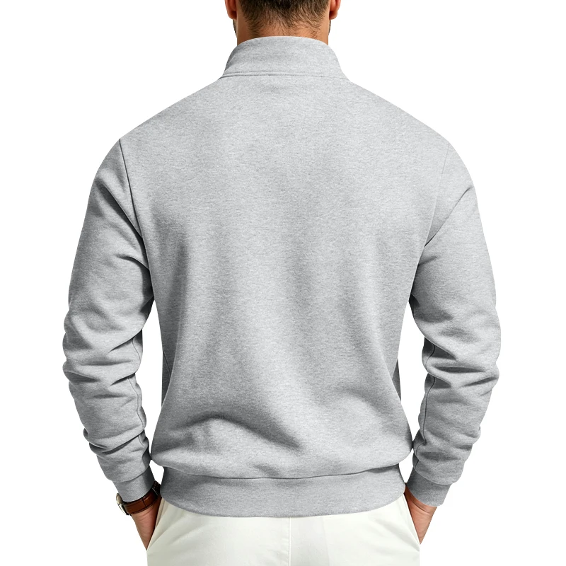 Herren-Sweatshirt mit Fleecefutter für Herbst und Winter, Stehkragen, halber Reißverschluss, langärmelig, einfarbig, warme Freizeitjacke – Detail 17