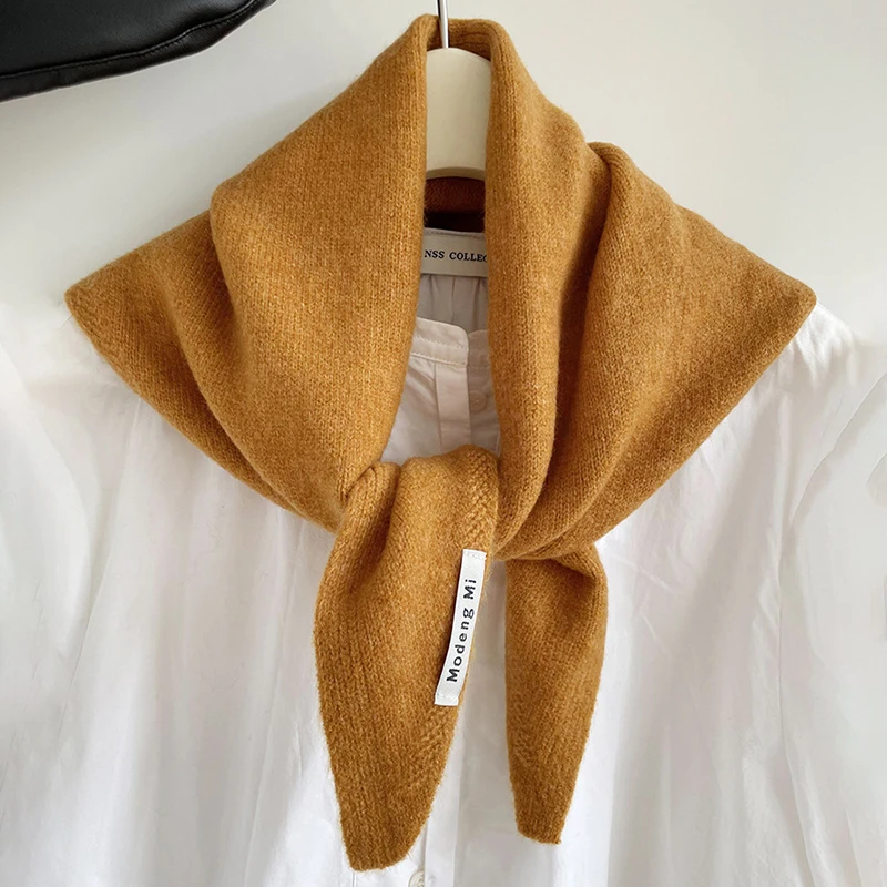 

Wool Winter Scarf Korean Style Knitted Triangular Scarf Women Winter Warm Headscarf Shawl Multi-Functional Neckerchief Bandana