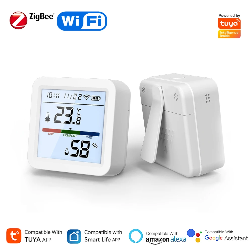 Tuya Zigbee/WiFi Temperature Humidity Sensor With Backlight High Accuracy Smart Thermometer Hygrometer via Alexa Google Home