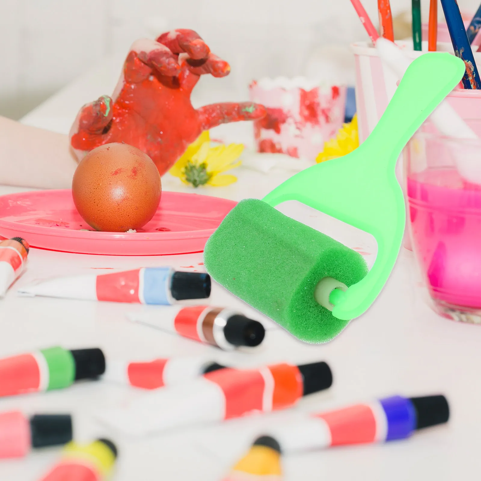 4Pcs Sponge Paint Roller Brush Set for Portable Art Tools Wide Handle Painting Roller for Watercolor Acrylic Oil