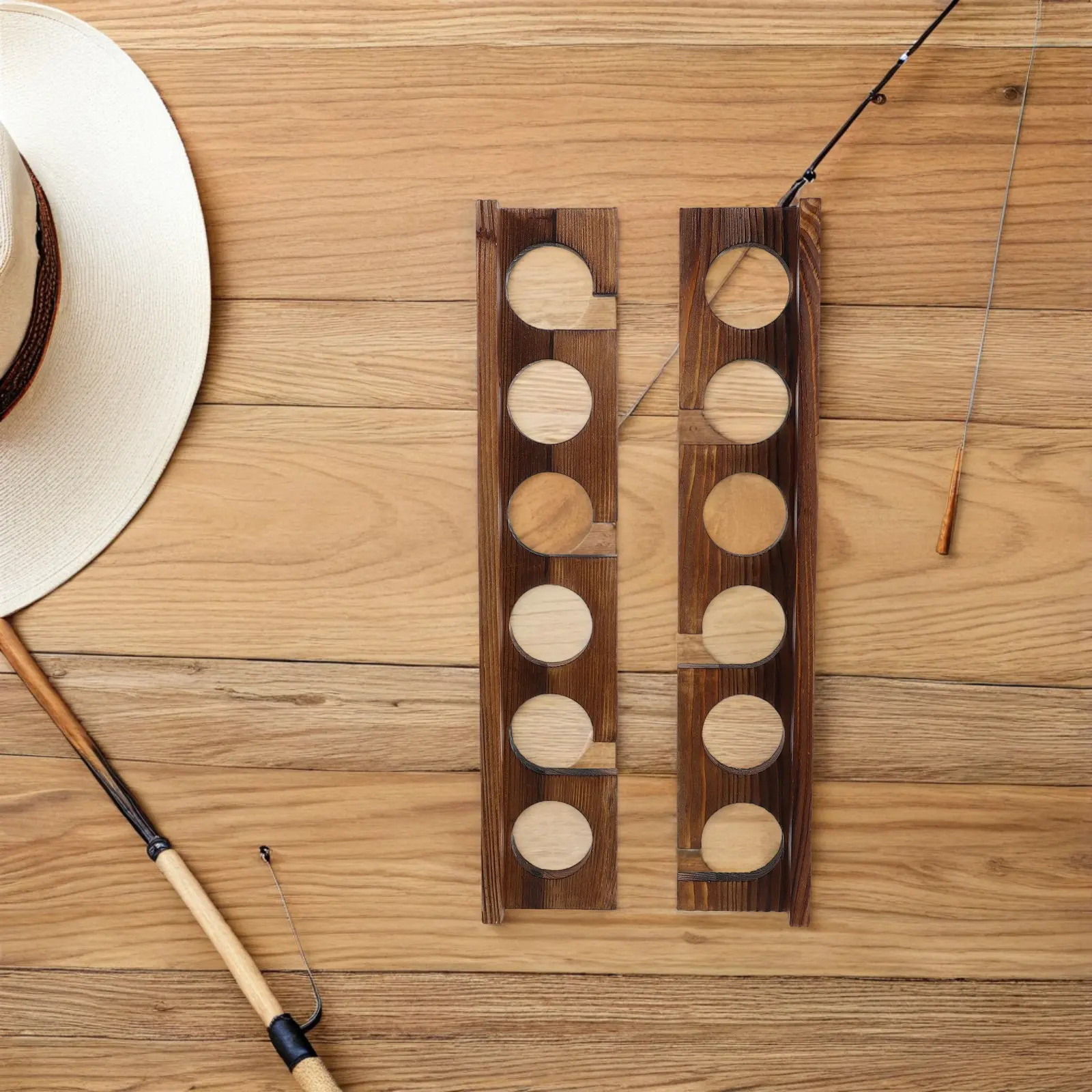 

2Pcs Wooden Fishing Rod Storage Rack Solid Wood Wall Mount Fishing Pole Holder Horizontal Rod Organizer Rustic Display for Home