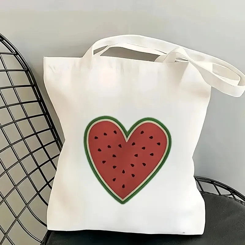 Bolso de mano con estampado de sandía para viajes y compras Bolso de compras con diseño de rebanada de sandía colorida Bolso de hombro reutilizable