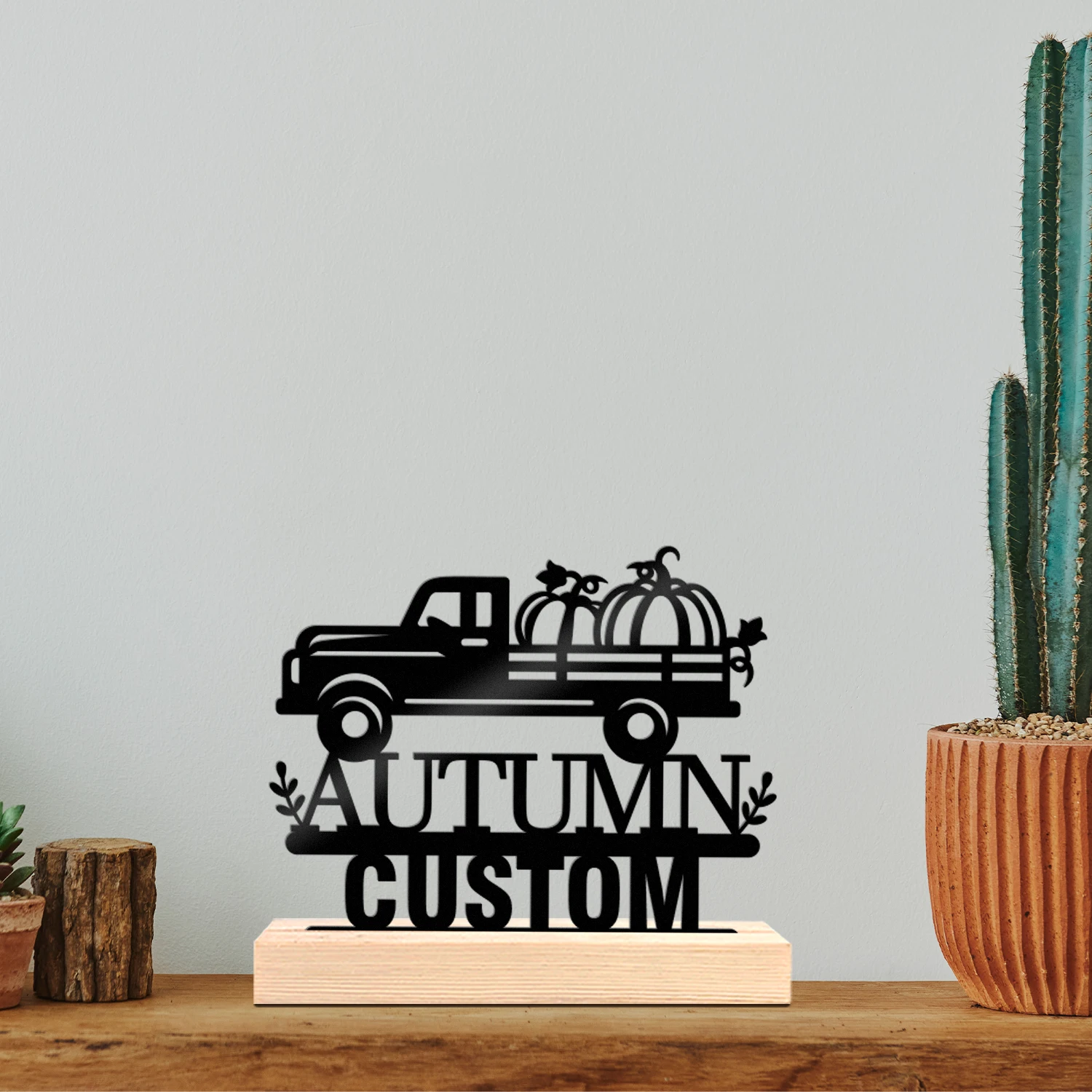 1pc Personalized Metal Custom Ornament with Wooden Base, Stylish Desktop Decoration, Home Decor, Creative Custom Gift
