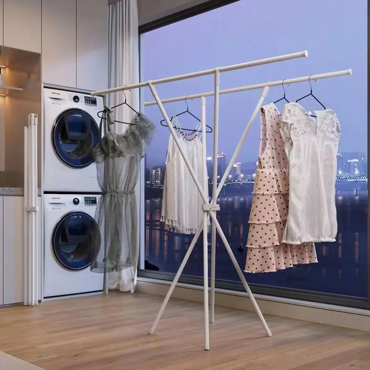 Foldable Folding Floor Bedroom Household Clothes Drying Rod Balcony Drying Rack Drying Rack Telescopic Invisible Interior