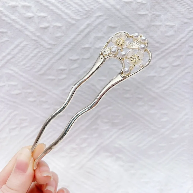 دبوس شعر على شكل حرف U على شكل زهرة اللؤلؤ الجنية الفائقة دبوس شعر معدني عالي الجودة دبوس شعر على الطراز الصيني الجديد دبوس شعر على الطراز العتيق لتزيين الشعر #2