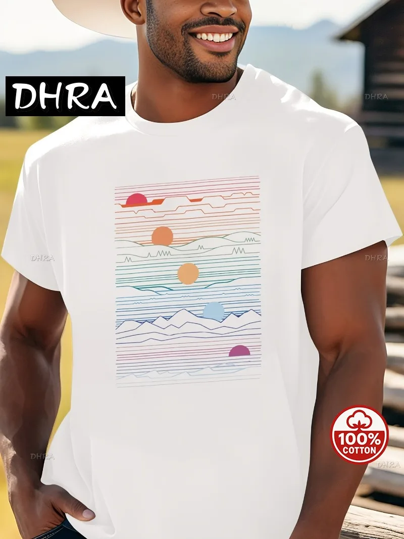 تي شيرت رجالي منقوش بنمط رياضي كاجوال مسامي، طباعة تجريدية، مناسب للارتداء الكاجوال