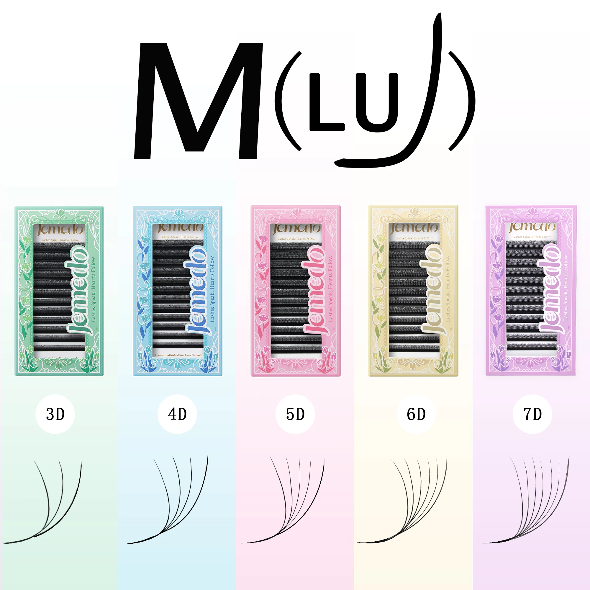 Extensions de cils JEMEDO en forme de W 3D/4D/5D/6D/7D/YY, courbure M(LU), 0,07 mm, cils naturels pour maquillage