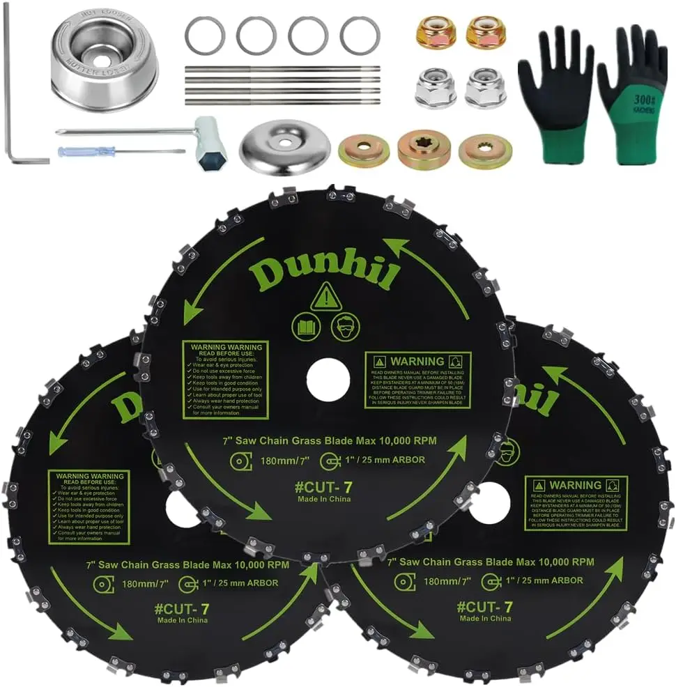

3 Pack 7" x 16 Teeth Chainsaw Brush Blades Kit with Steel Blades, Files, Washers for Trimmers