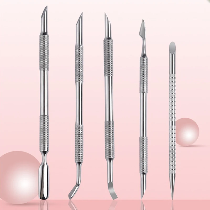 1 pz Nail Art Pusher Dead Skin Remover Stick Rod Gel lucidatura Dual End pinzette in acciaio inox Nail Cutter Nail Art Tool Pedic