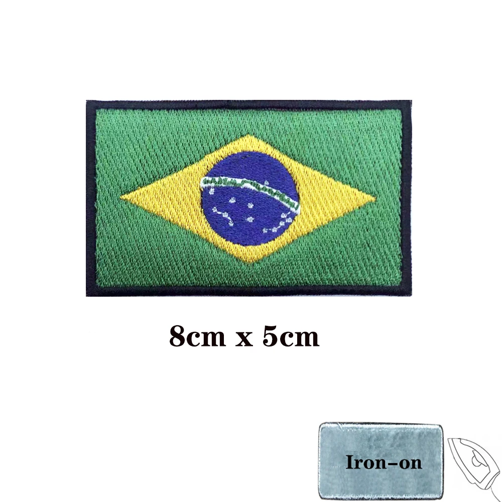 Brazilian flag Brazil Patches Armband Embroidered Patch Hook & Loop Iron On Embroidery  Badge Military Stripe