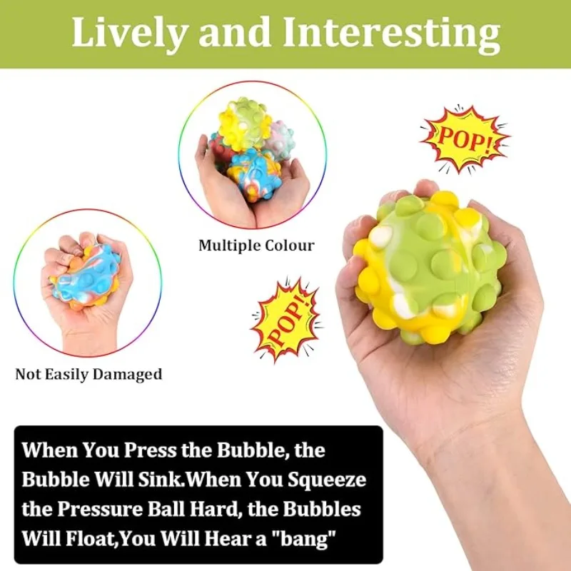 2pcs Color Random Stress Ball Fidget Toys 3D Ball Push Bubble ADHD Autism Stress Relief Sensory Toys for Kids and Adults