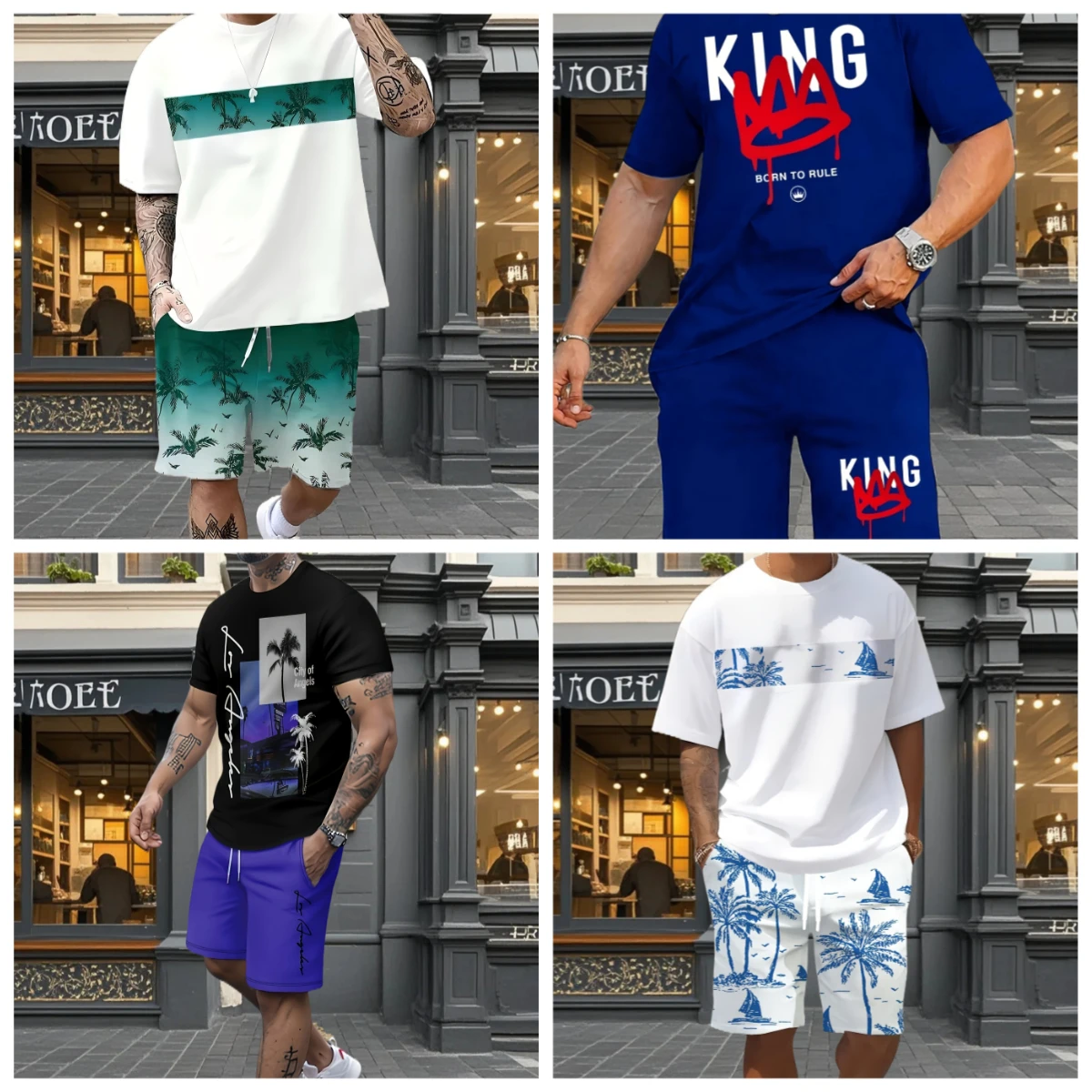 

2025 Latest Hot T-shirt Set 3D Vacation Style Trendy Various Elements Fashionable Street Men's Set Summer Top Shorts Breathable
