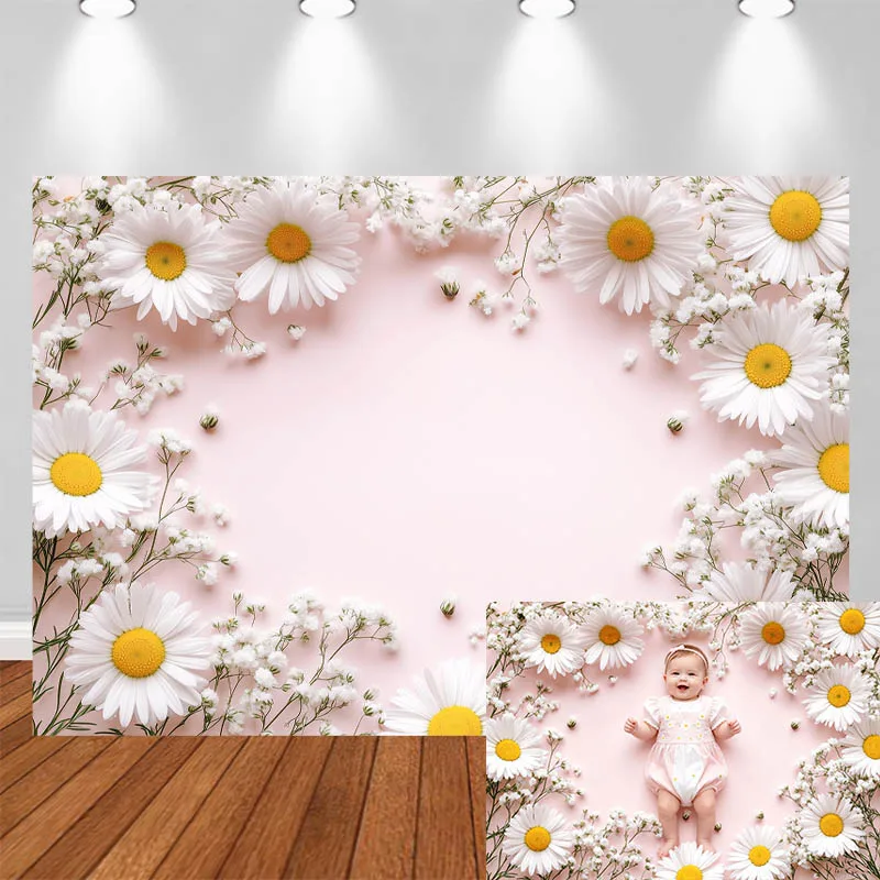 

LS Photography Background Pink Wall White Flower Frame Decor Wedding Birthday Adult Kids Portrait Photo Backdrop Studio
