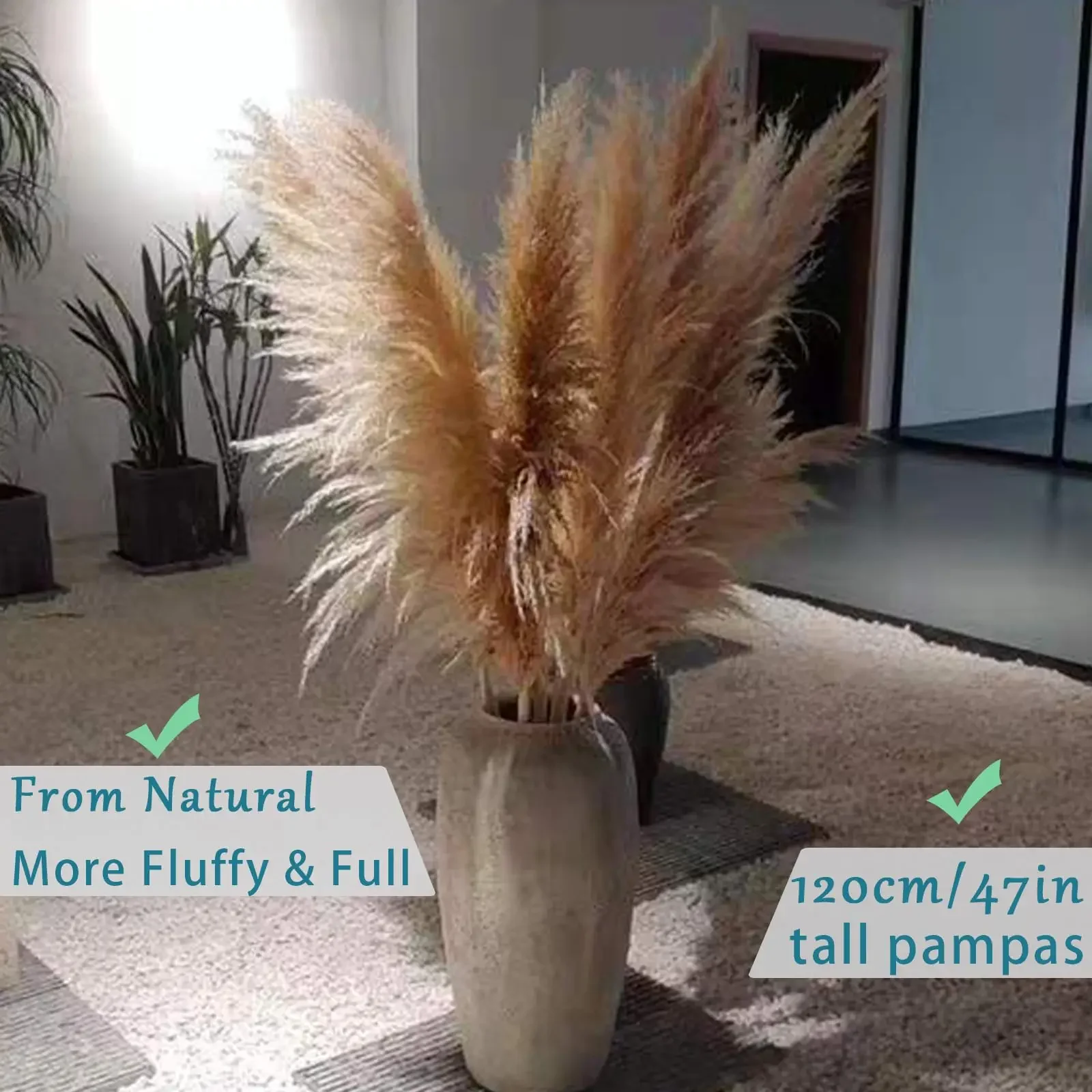 Large Fluffy White Premium Tall Pampas Grass,Reed,Natural Dried Grass Boho Floral Arrangements for Corners Home Table Decoration