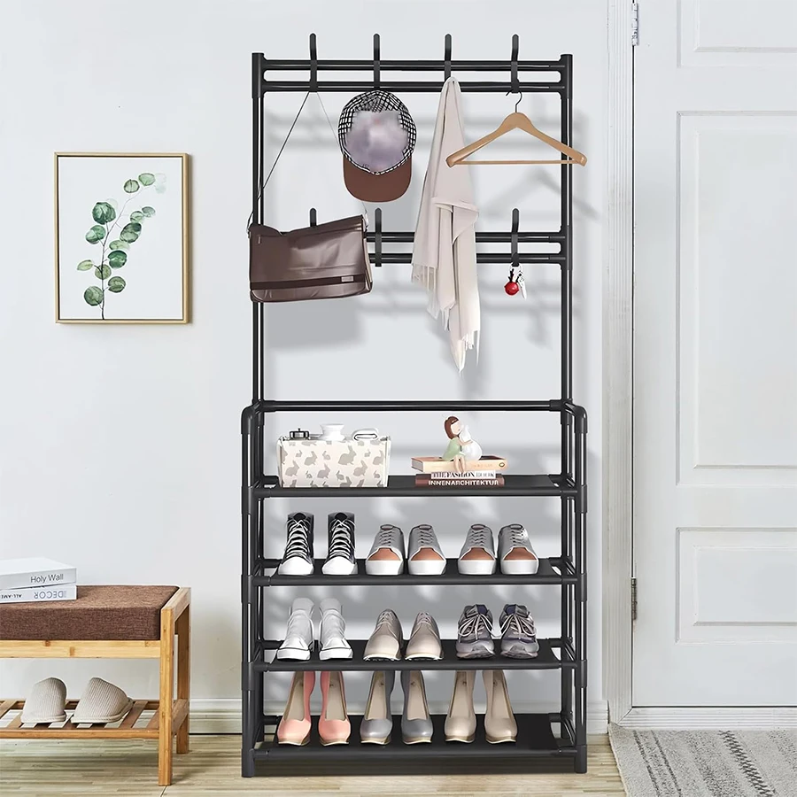 Estante de zapatos portátil de 4 capas para el hogar, puede colgar ropa y sombreros, almacenar zapatos, juguetes, adecuado para Sala de estar, dormitorio, Sala de bebés, etc., fácil de almacenar, fácil de ensamblar