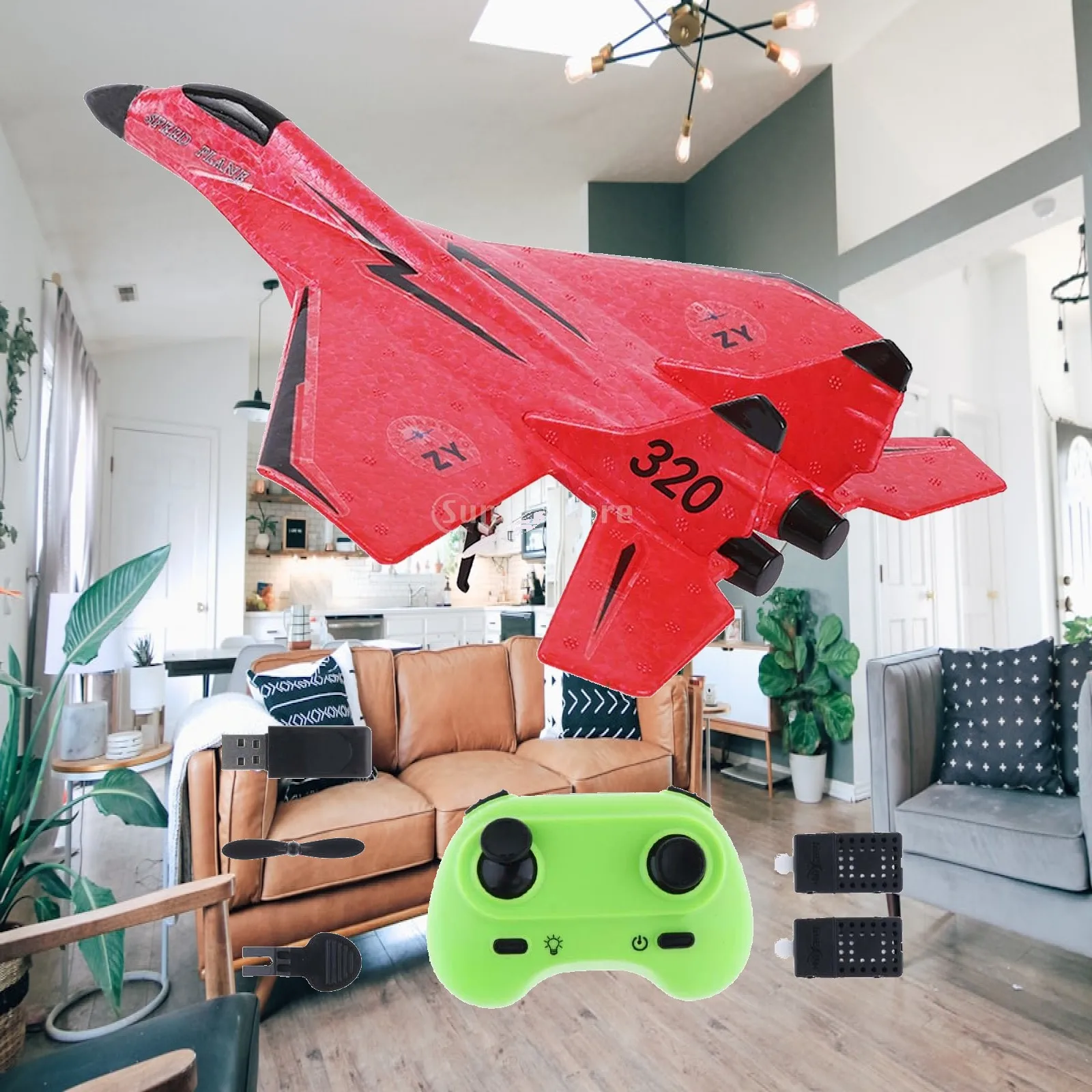 2CH RC Plane Jet Fighter Toy with LED Cool Light Ready to Fly Portable Remote