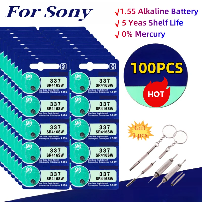 

100Pcs 337 SR416SW AG6 LR416 337A Silver Oxide Button Cell Battery For LED Headphone Watch Batteries Free Ship