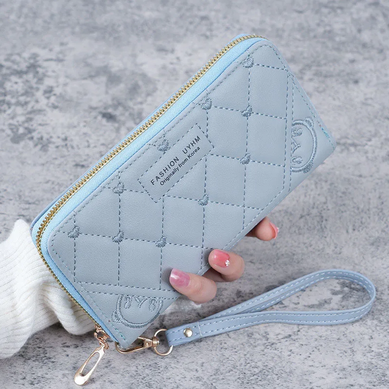Women Zipper Purse Wallets Fashion Heart Female Solid Color PU Leather Coin Purses Ladies Long Wristband Card Holder Clutch Bag