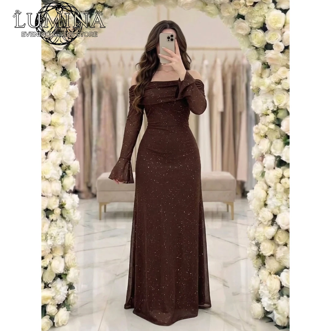 

Lumina Arabic Evening Dress Luxury Party Dresses 2026 Card Shoulder Line A Custom Made Sequins Dresses for Woman Party Wedding